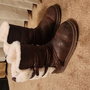 UGG Kids Brown Shearling-Lined Rain & Snow Boots